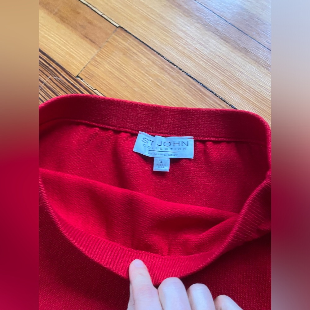 Vintage St John Collection Marie Gray red knit mini skirt 4 - Picture 2 of 3